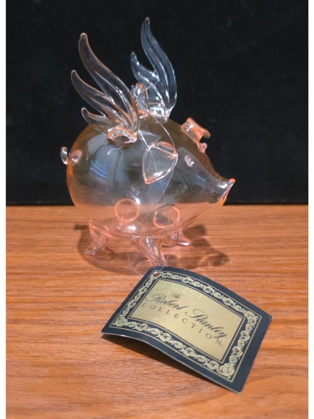 2007 Robert Stanley x Hobby Lobby Pink Clear Blown Glass Flying Pig Ornament